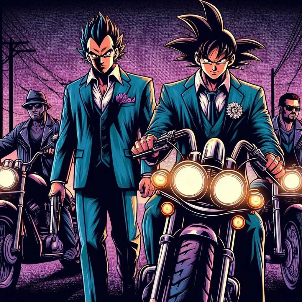 Gangster Gokuand Vegetaon Motorcycles Wallpaper