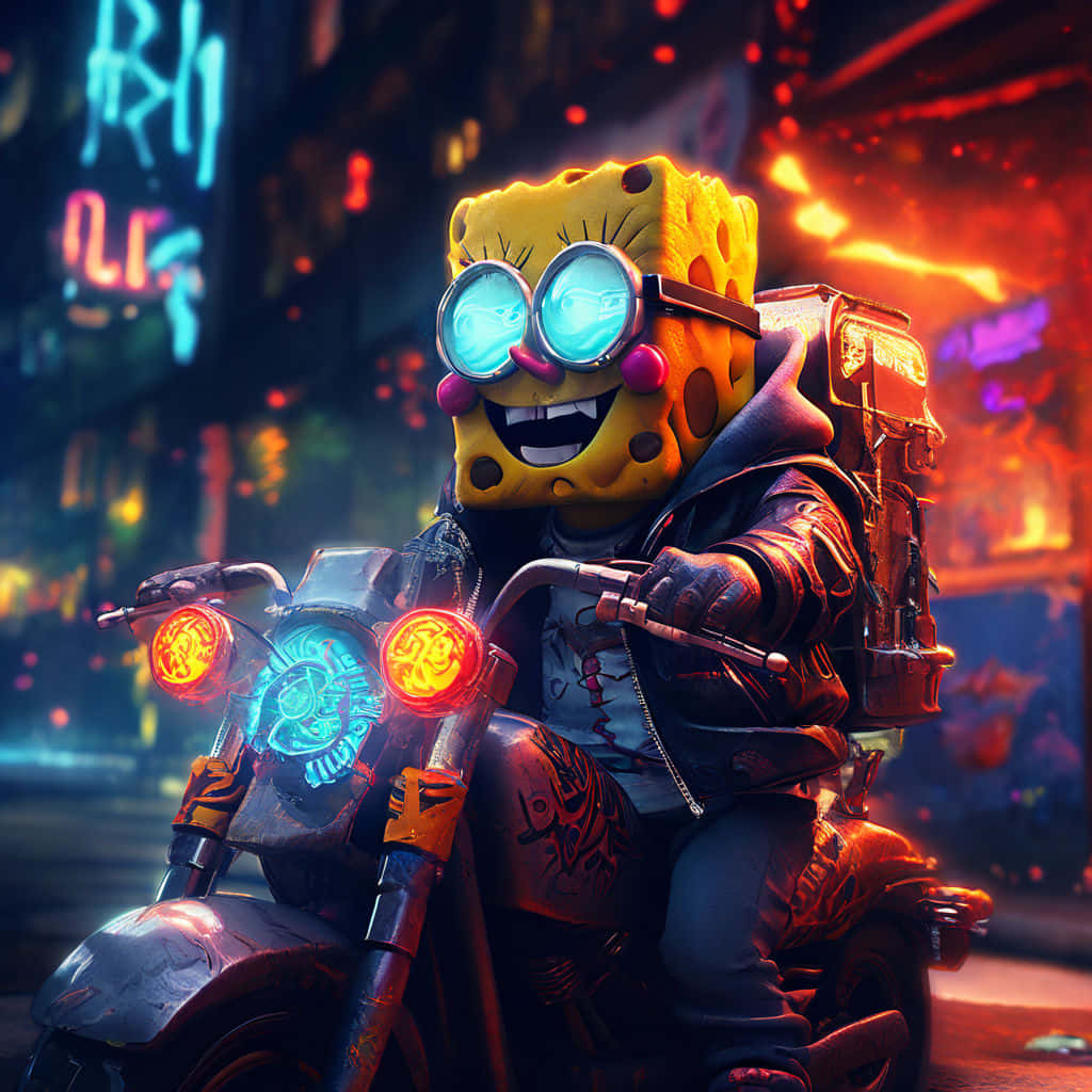 Gangster Spongebobon Motorcycle Wallpaper