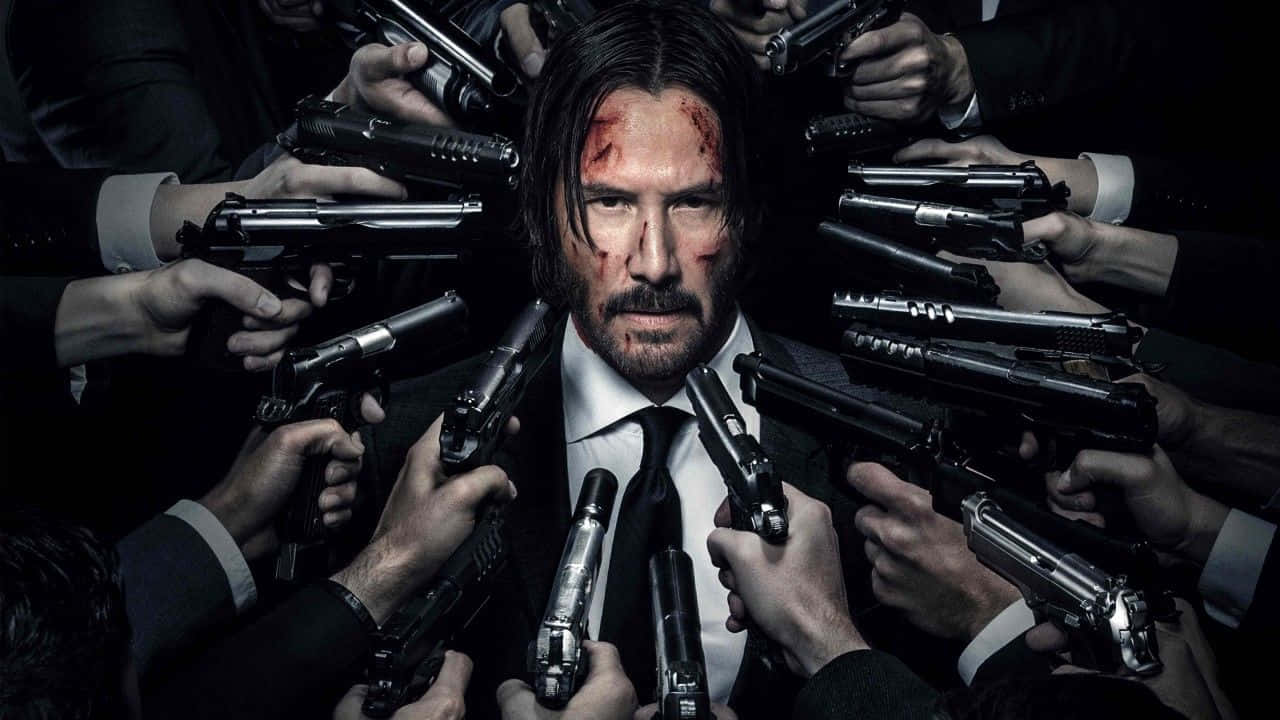 Gangsters With Guns Aiming At John Wick Wallpaper