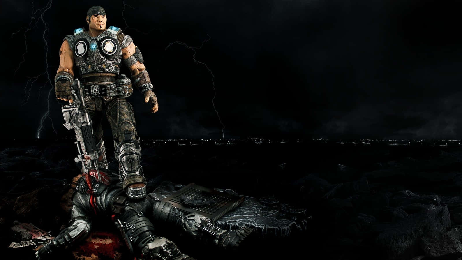 Gearsof War3 Hero Standing Over Defeated Enemy Wallpaper