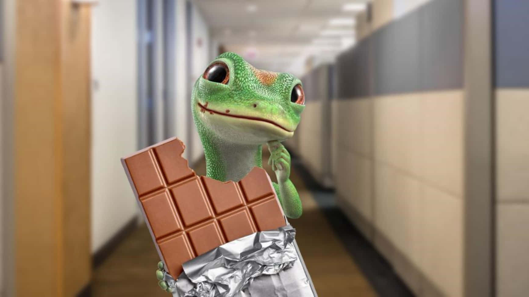 Geico Mascot With Chocolate Bar Wallpaper