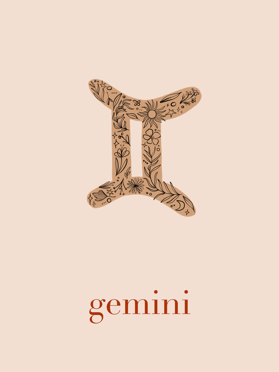 Gemini Zodiac Floral Design Wallpaper