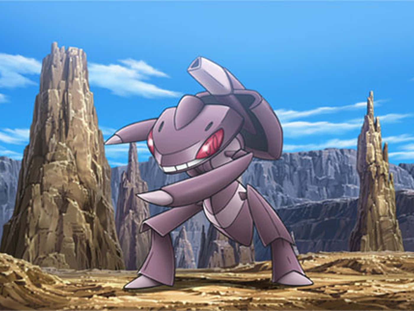 Genesect Pokemon On Rugged Landscape Wallpaper