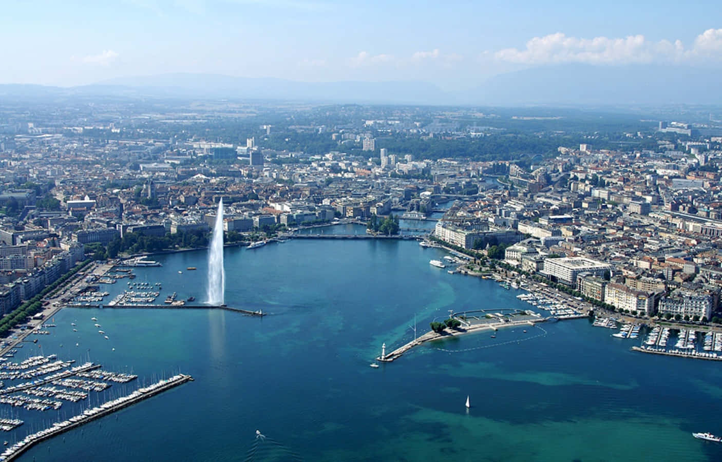 Geneva Aerial View Jetd Eau Wallpaper