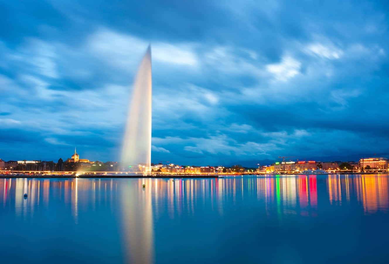 Geneva Lakefront Evening Jetd Eau Fountain Wallpaper