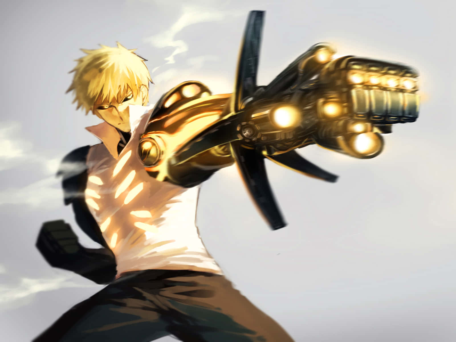 Genos From One Punch Man In Fighting Stance Wallpaper