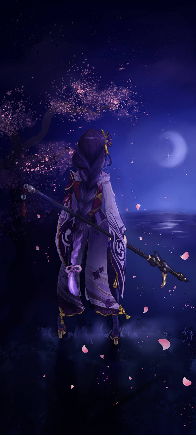 Genshin Impact Raiden Shogun Watching Moon Wallpaper