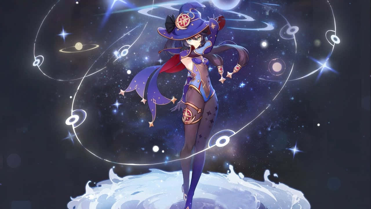 Genshin Impact's Mona Casting Her Powerful Magic Wallpaper