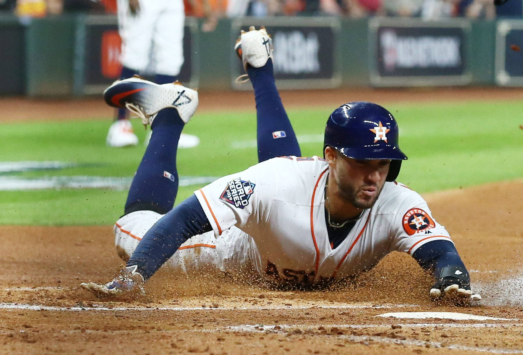 George Springer Baseball Player Diving On The Ground Wallpaper