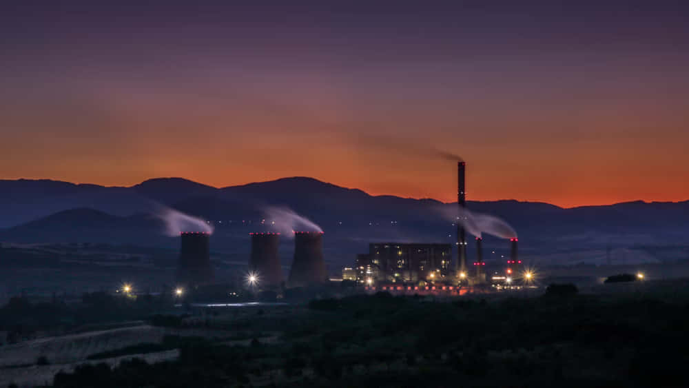 Geothermal Plant Dusk Silhouette Wallpaper