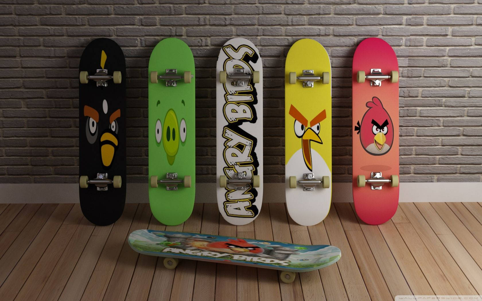 Get The Gang Together & Drift Away On Angry Birds Skateboards Wallpaper