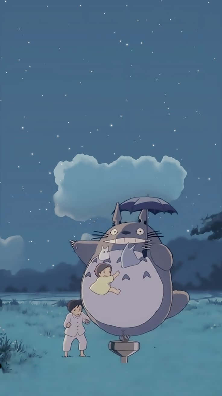 Ghibli Nighttime Bus Stop Wallpaper