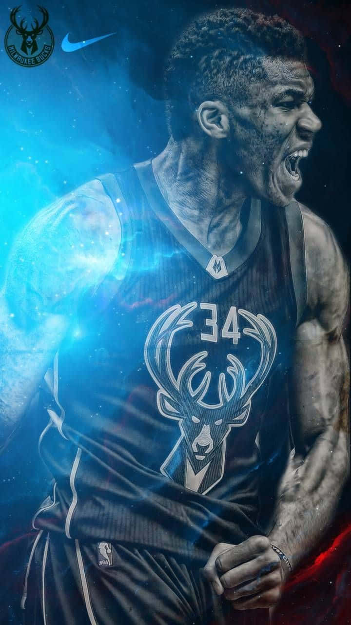 Giannis Antetokounmpo Blue Basketball Poster Wallpaper