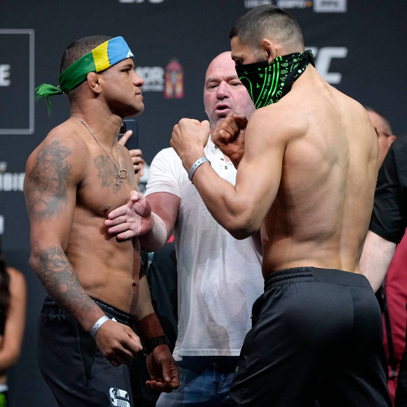 Gilbert Burns And Khamzat Chimaev Face-off Wallpaper