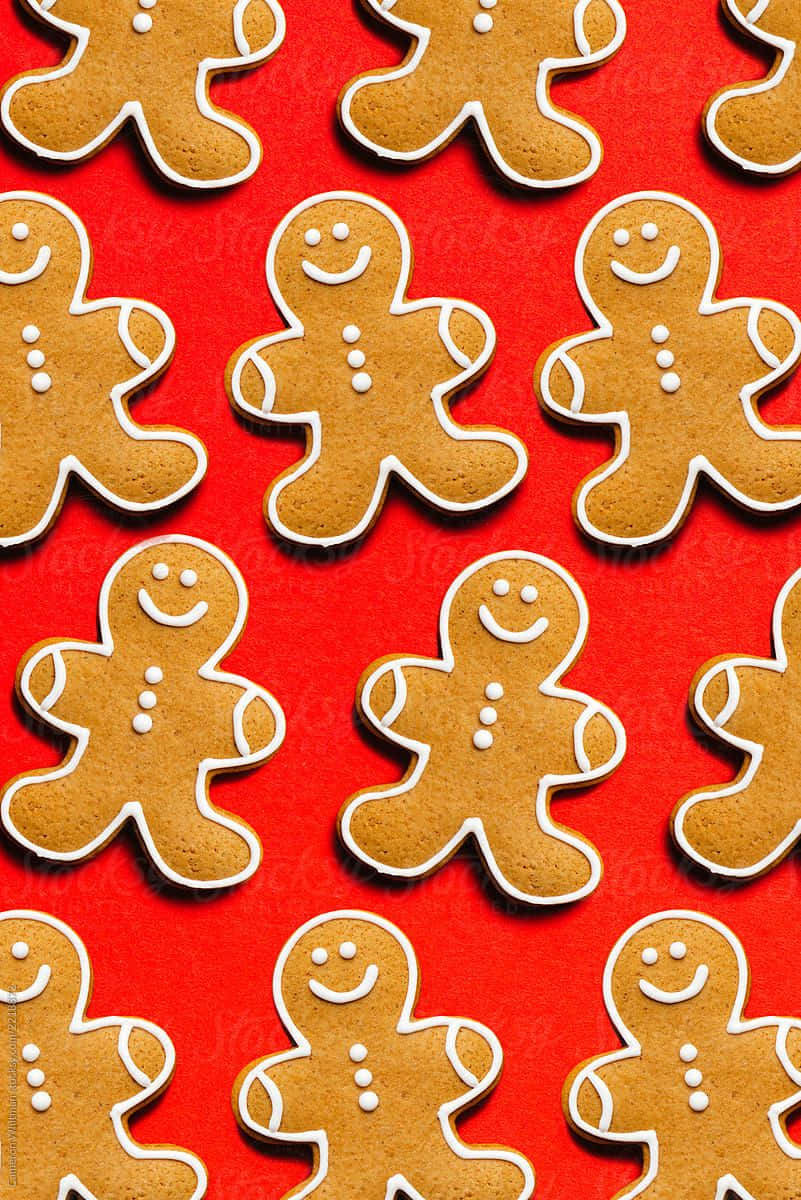 Gingerbread Cookies Red Background Wallpaper