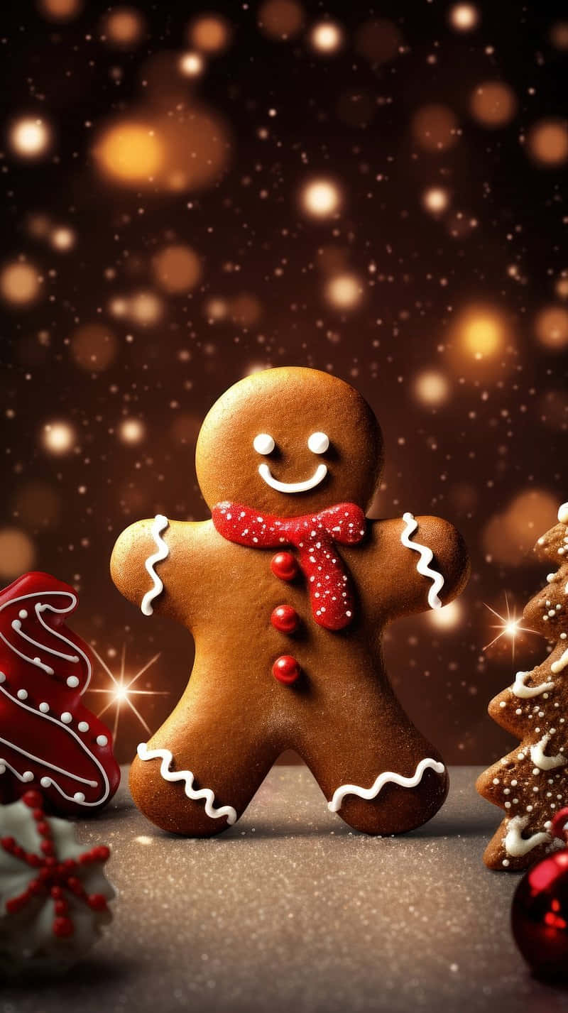 Gingerbread Man Holiday Spirit Wallpaper