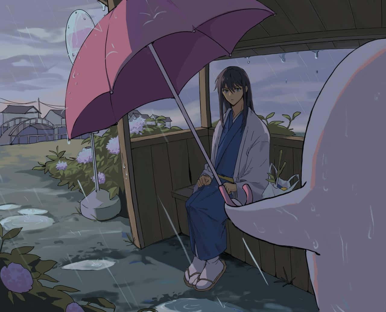 Gintama Elizabethand Katsura Rainy Shelter Wallpaper