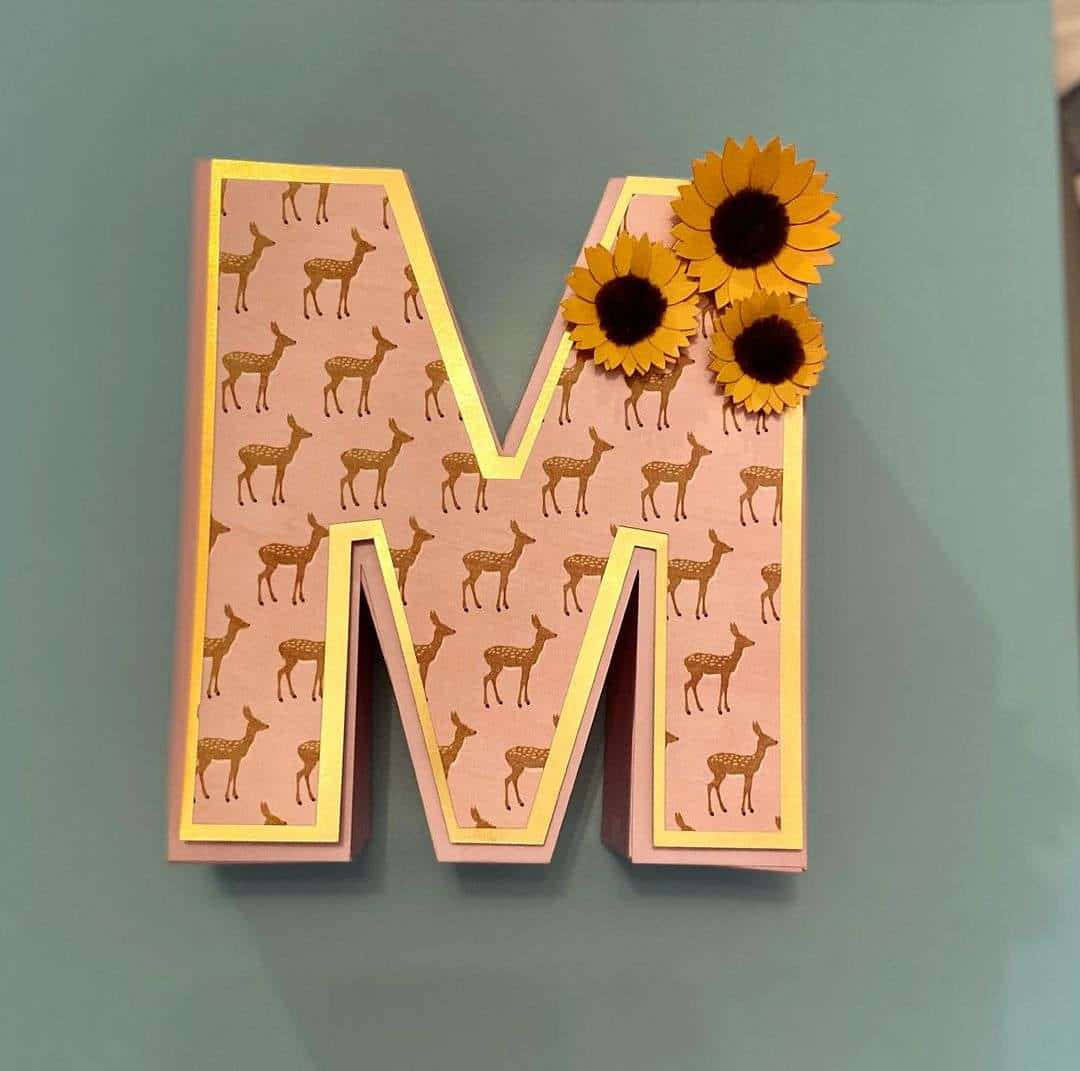 Giraffe Pattern Letter Mwith Sunflowers Wallpaper