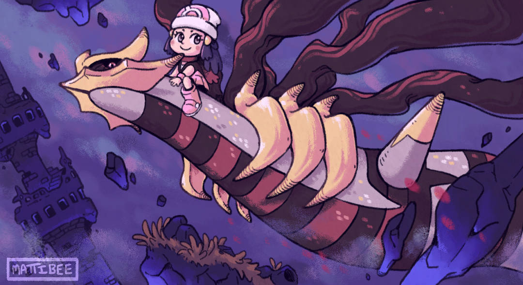 Giratina Flying With A Chibi Girl Wallpaper