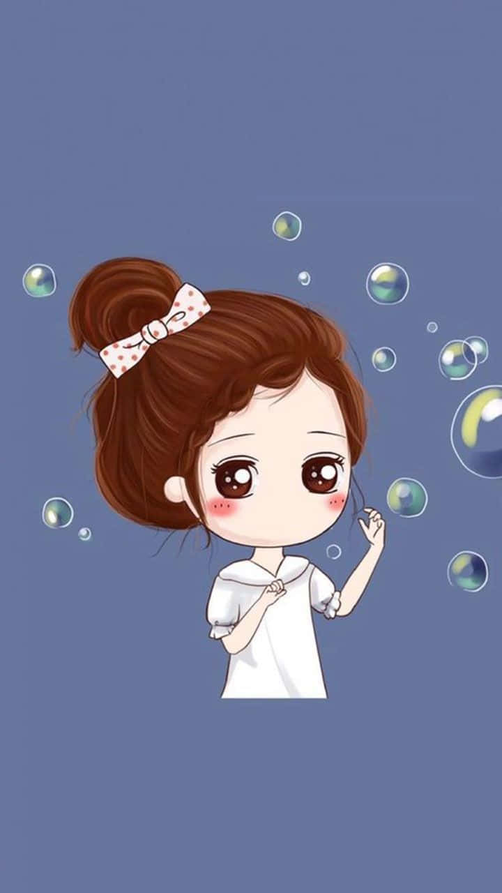 Girl Enjoying Corresponding Love Bubbles Wallpaper