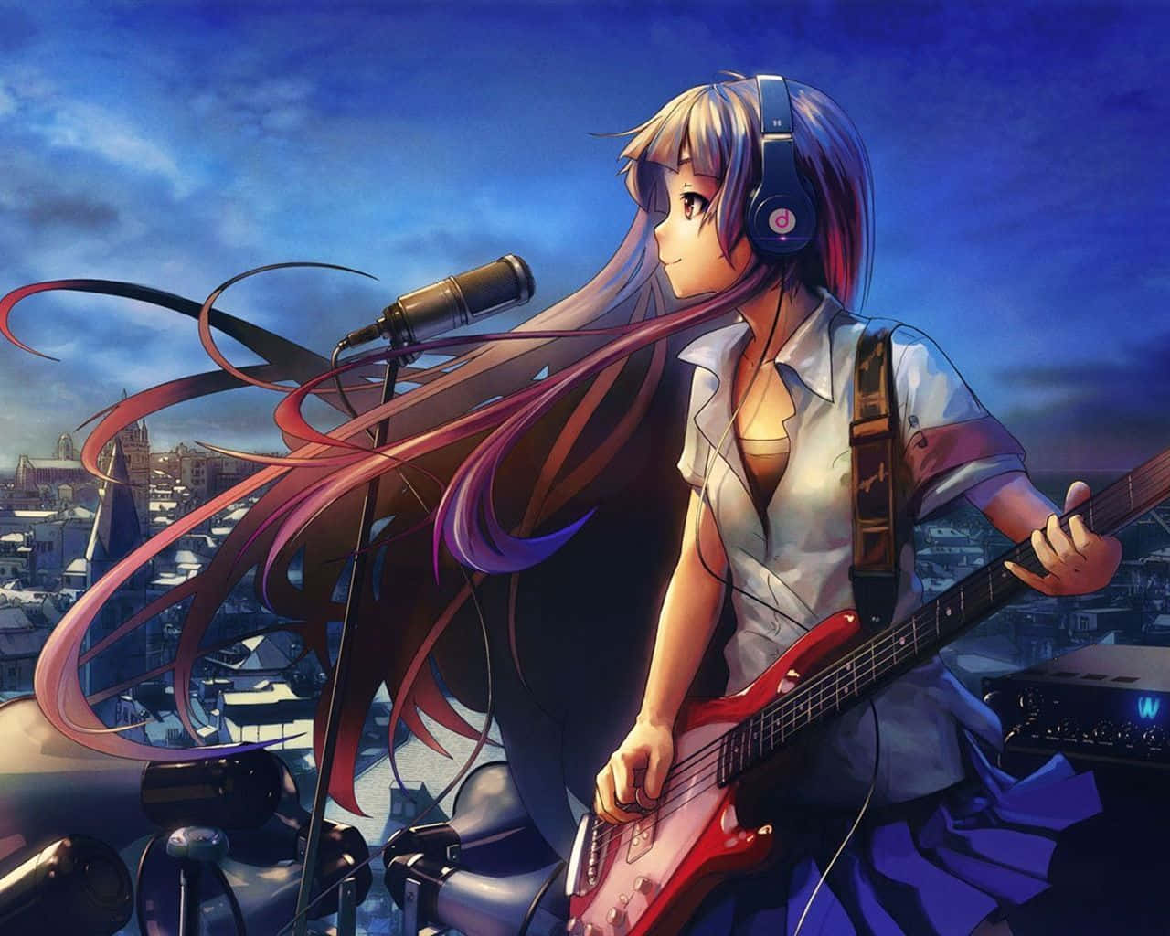 Girl Guitar Music Anime Design Wallpaper