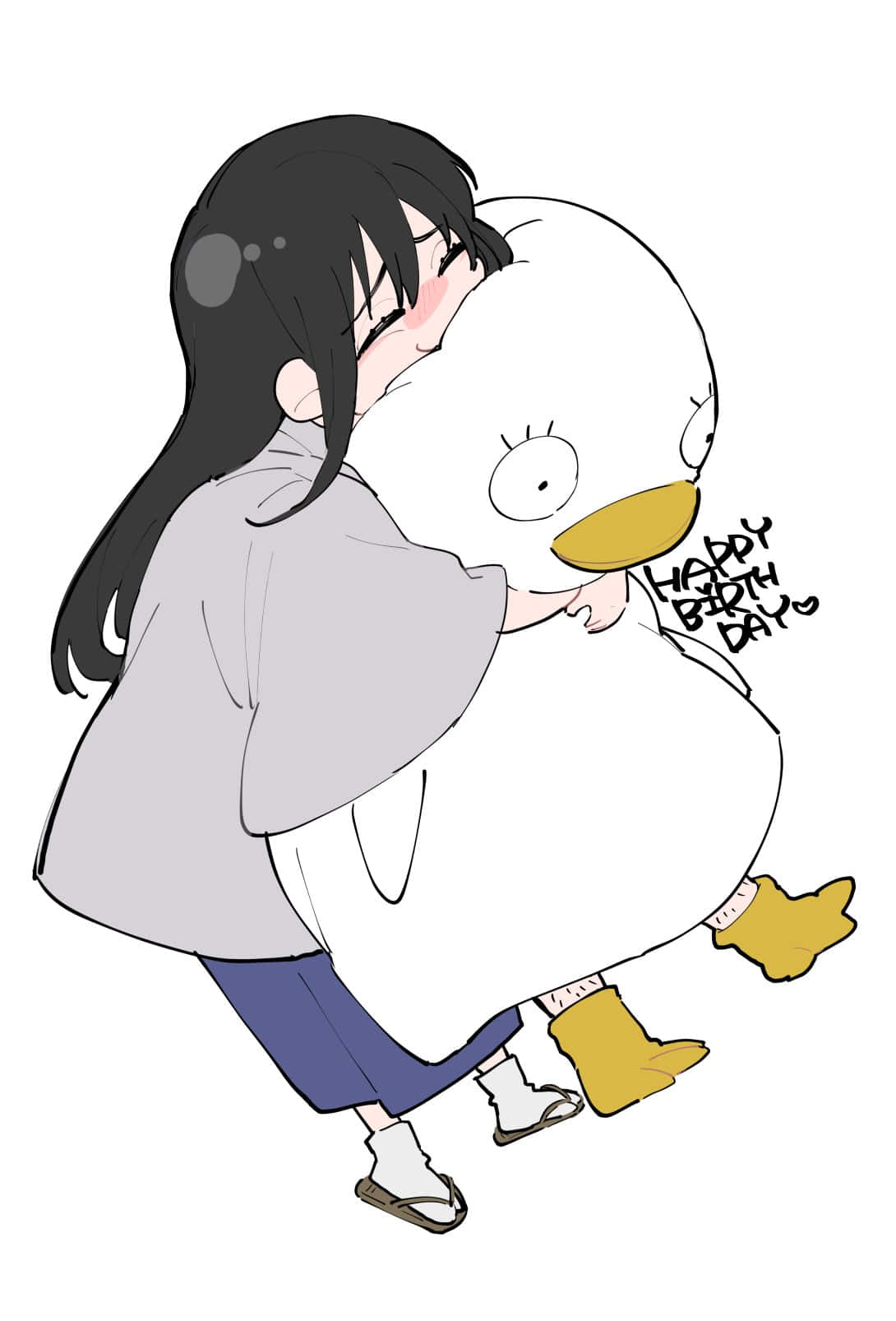 Girl Hugging Giant Duck Cartoon Wallpaper