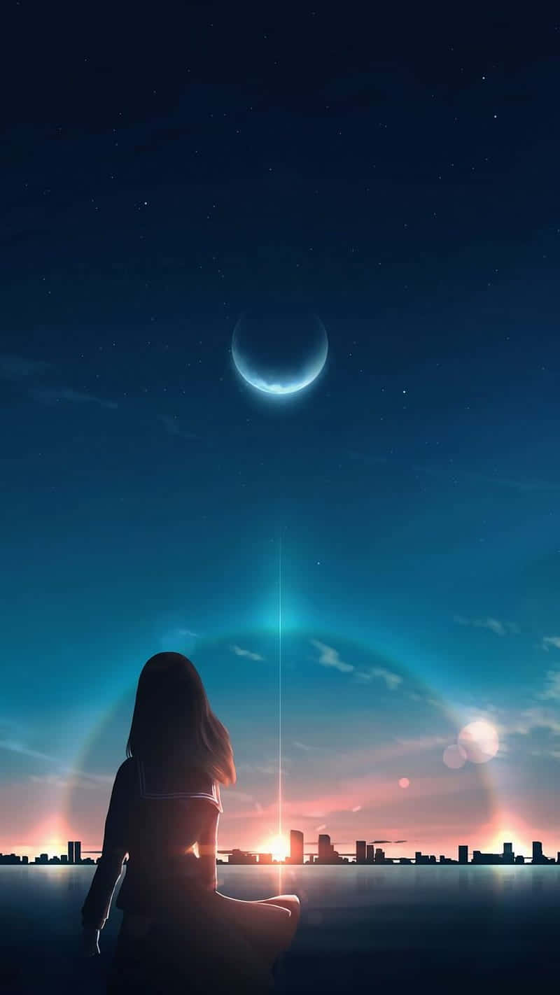 Girl Looks At Night Anime Sunrise Wallpaper