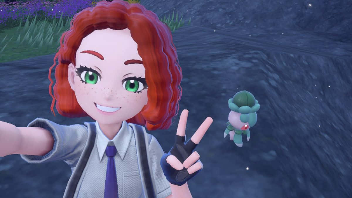 Girl Selfie With Pokémon Fomantis Wallpaper