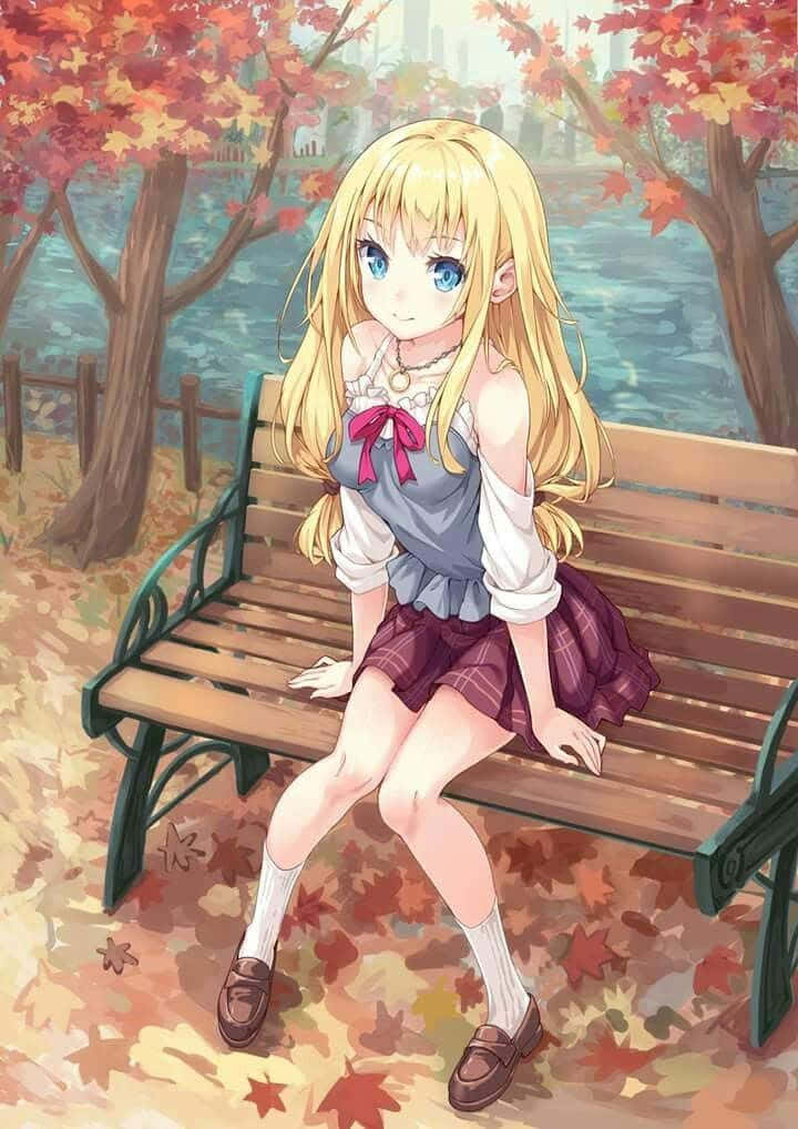 Girl Sitting On A Bench Fall Anime Wallpaper