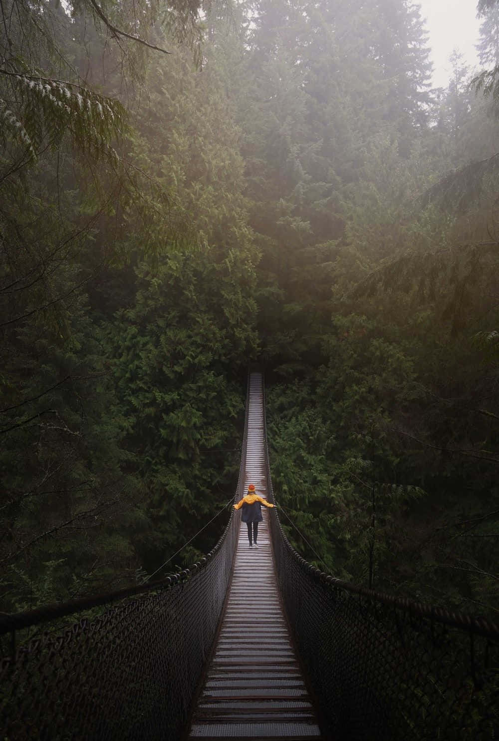 Girl With Confidence Crossing Bridge Wallpaper