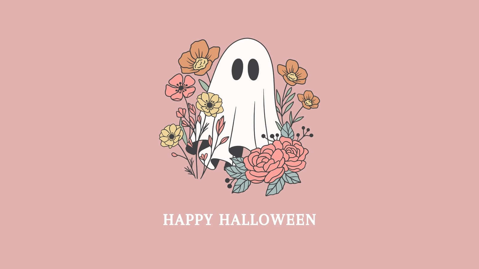 Girly Cute Halloween Ghost Floral Design Wallpaper