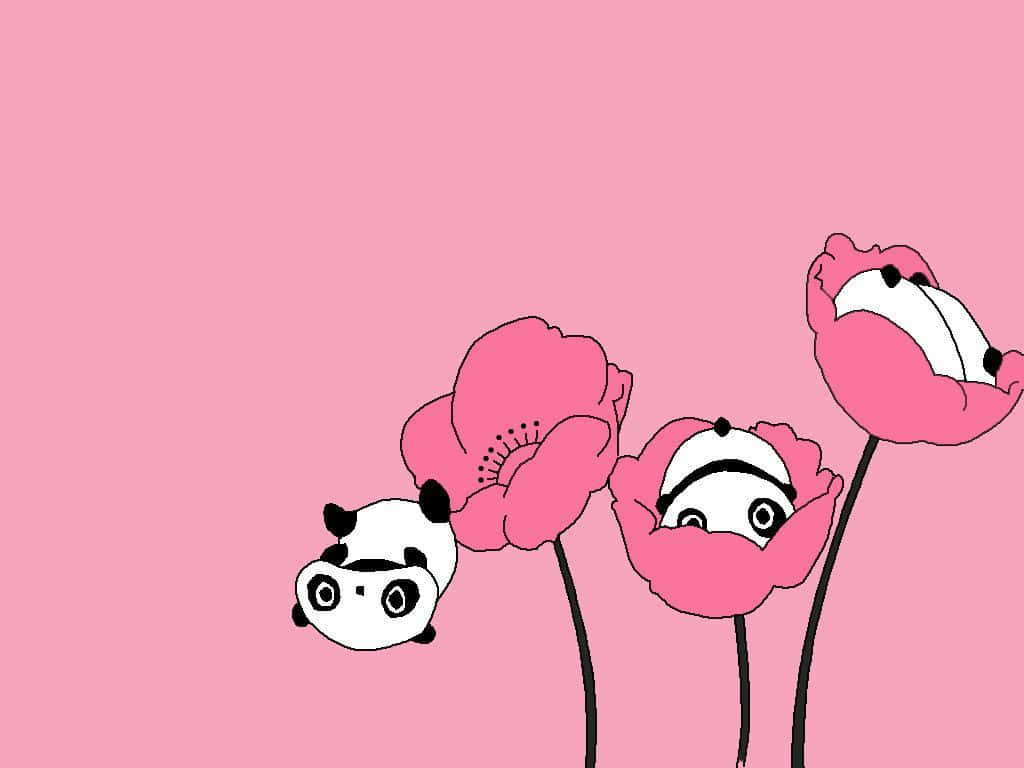 Girly Cute Panda Small Flowers Wallpaper