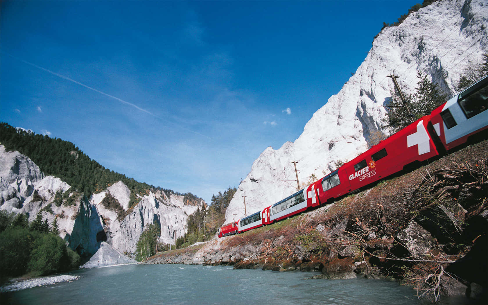 Glacier Express Train Passing Through Swiss Alps Wallpaper