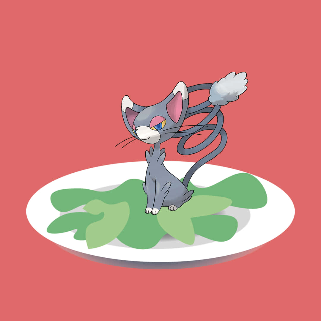 Glameow Enjoying A Plate Of Vegetables Wallpaper