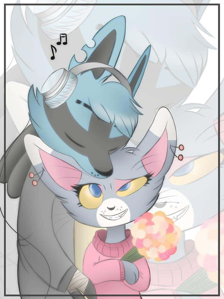 Glameow Lucario Happy Couple Wallpaper