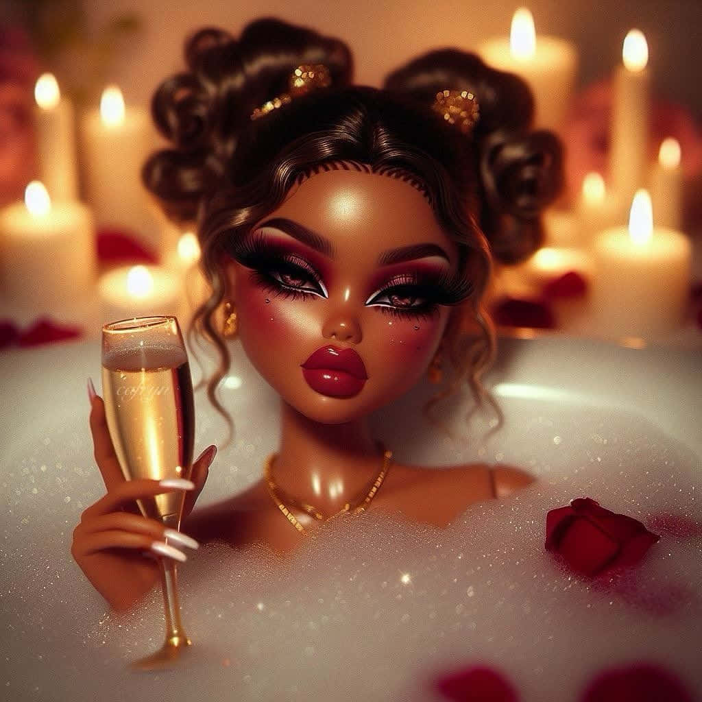 Glamorous Black Barbiein Bubble Bath Wallpaper