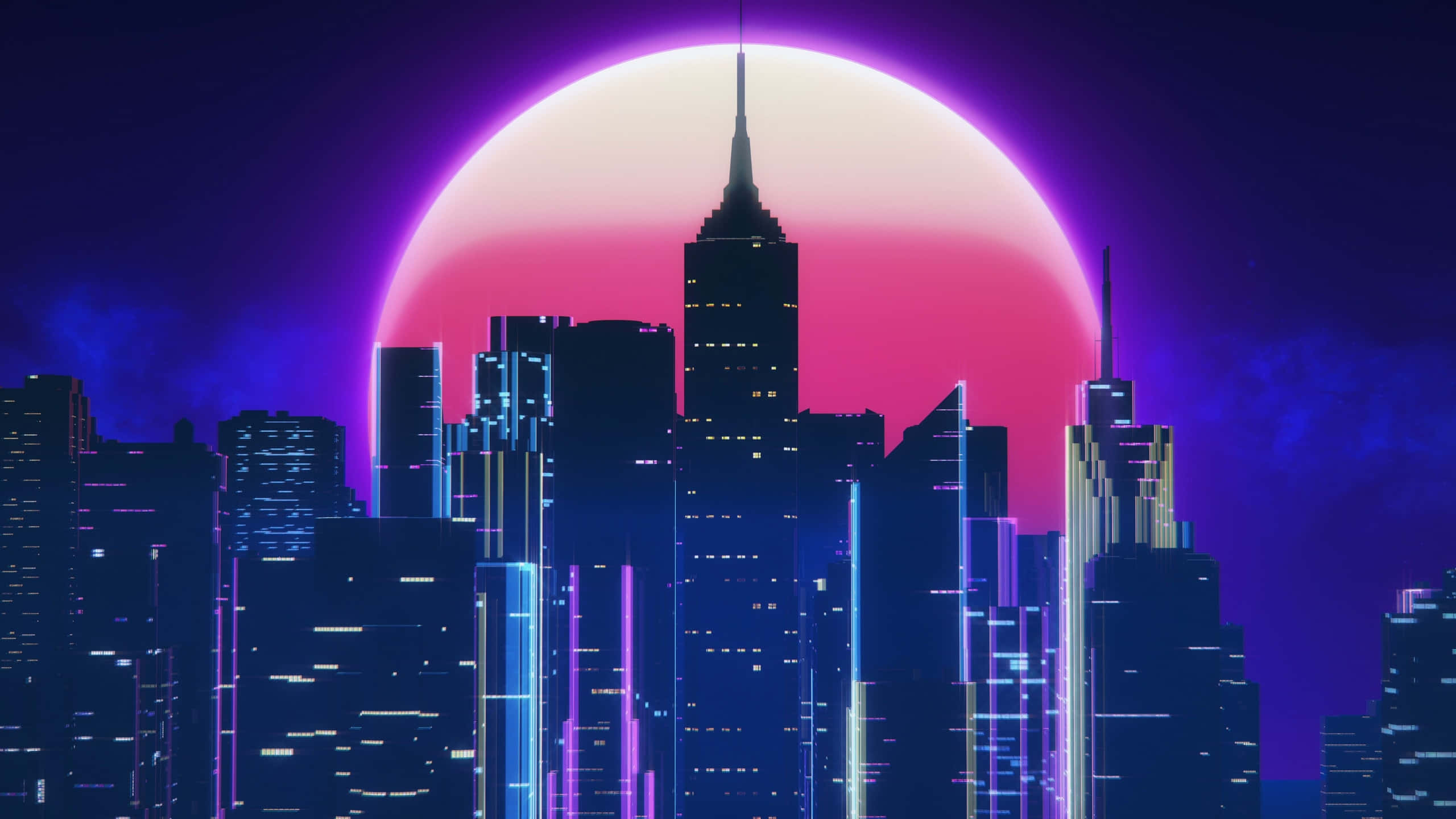 Glimpse Of The Retro City At Night Wallpaper