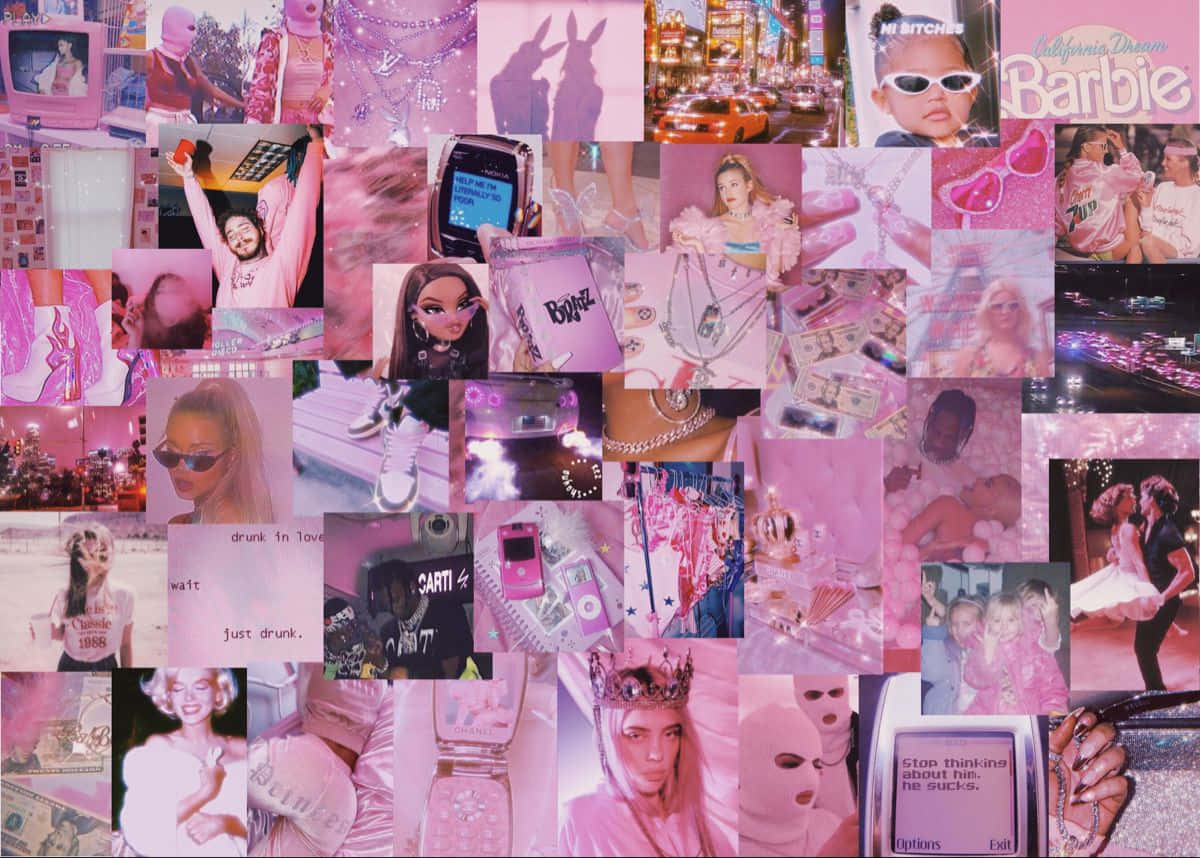 Glitter Barbie Aesthetic Collage Wallpaper