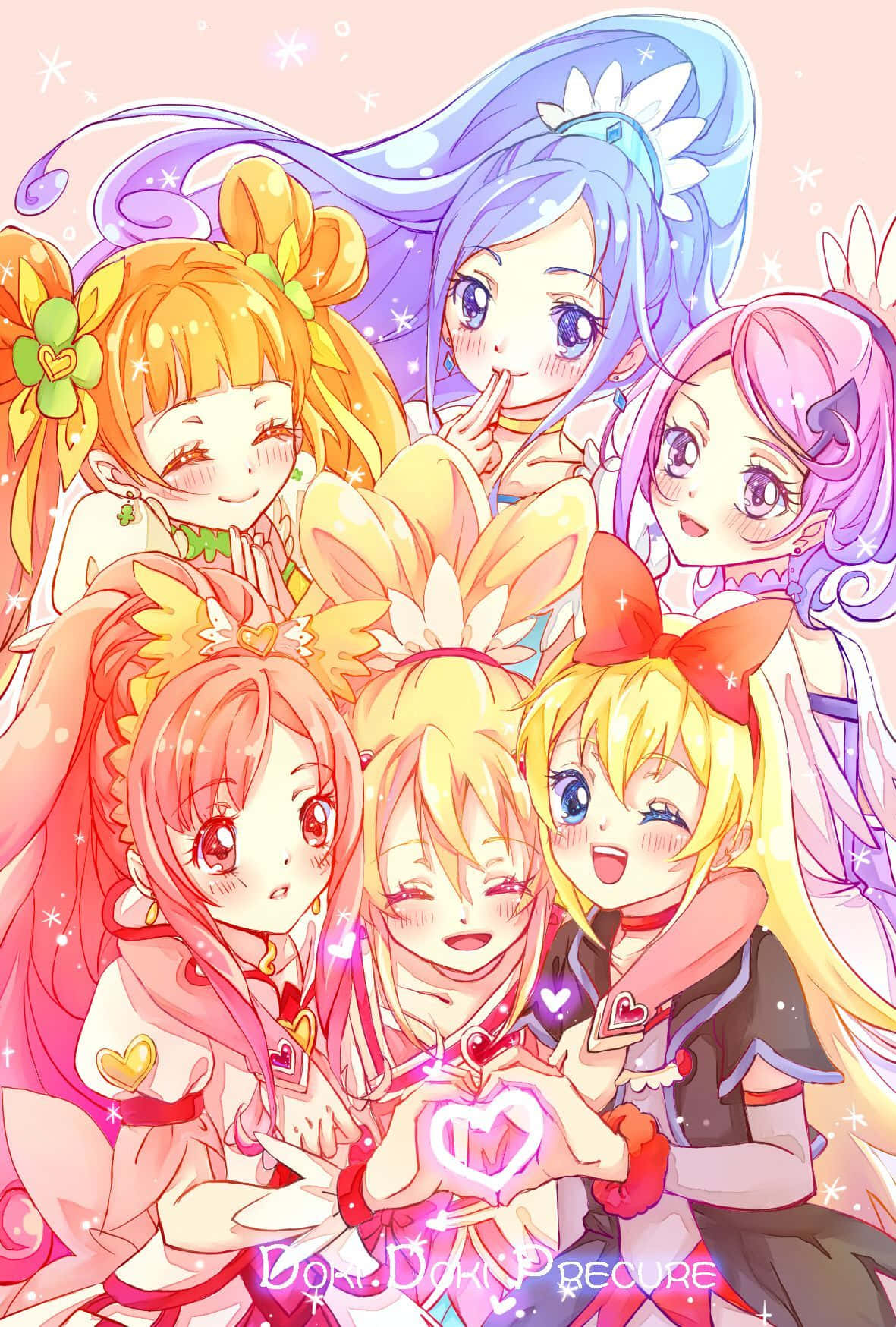 Glitter Force Hugging Each Other Wallpaper