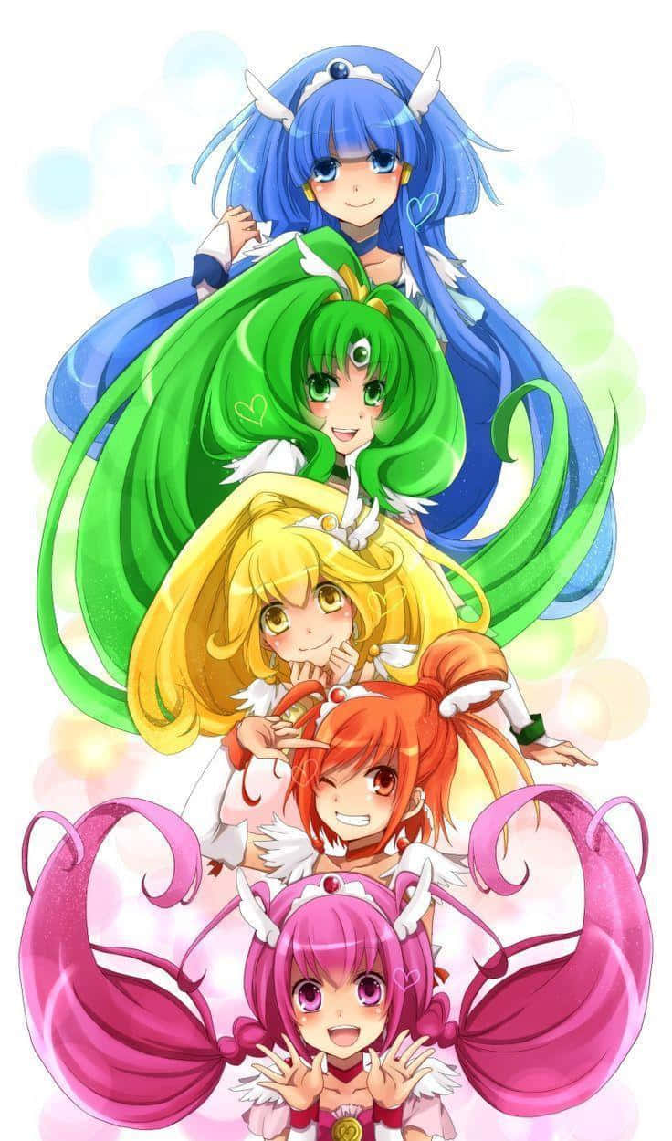 Glitter Force Standing Behind Wallpaper