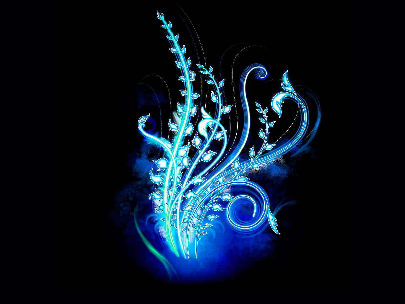 Glowing Blue Neon Plant Art Wallpaper