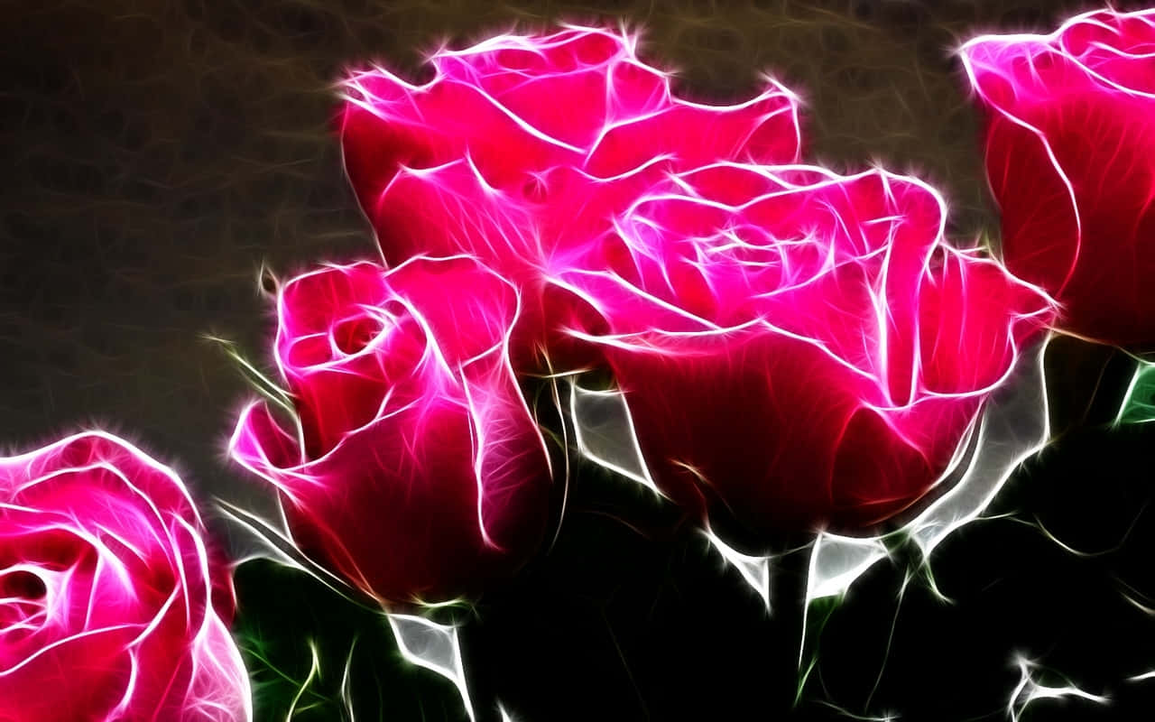 Glowing Dark Pink Roses Art Wallpaper