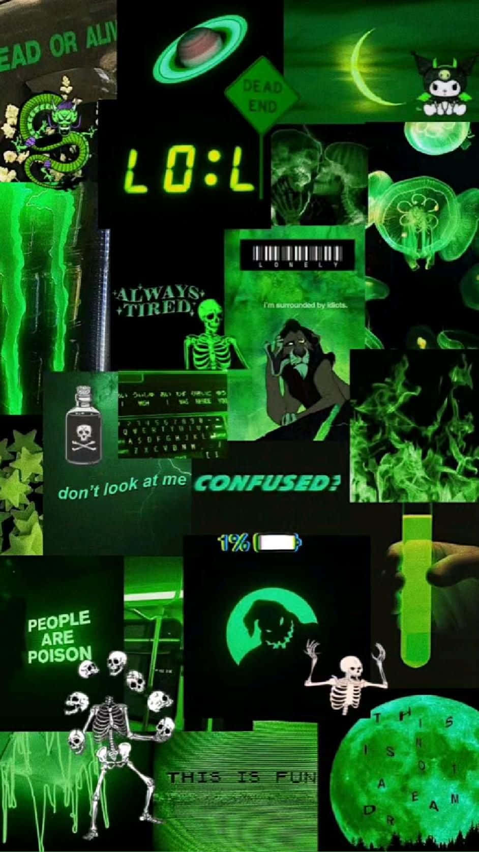 Glowing_ Green_ Collage_ Tired_ Aesthetic.jpg Wallpaper