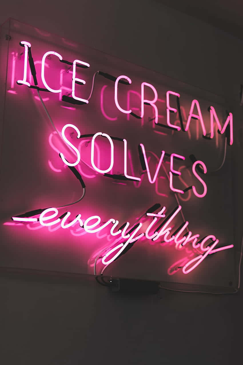 Glowing Neon Ice Cream Sign Pink Aesthetic Wallpaper