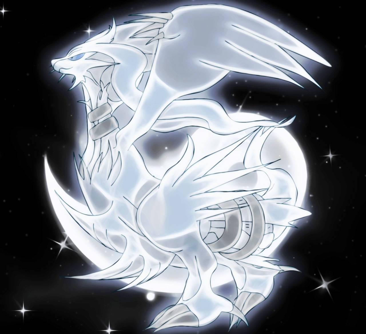 Glowing White Reshiram Black Background Wallpaper