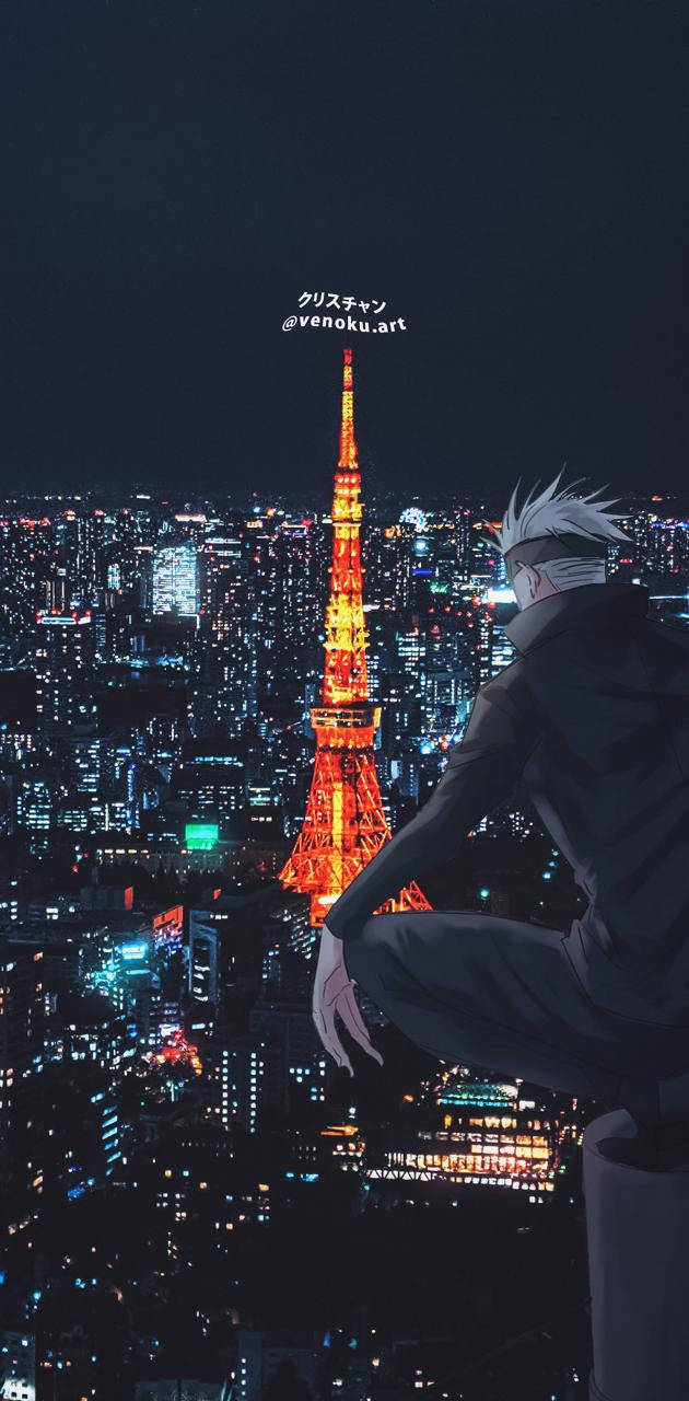 Gojo Sataru Watching Tokyo Tower Wallpaper