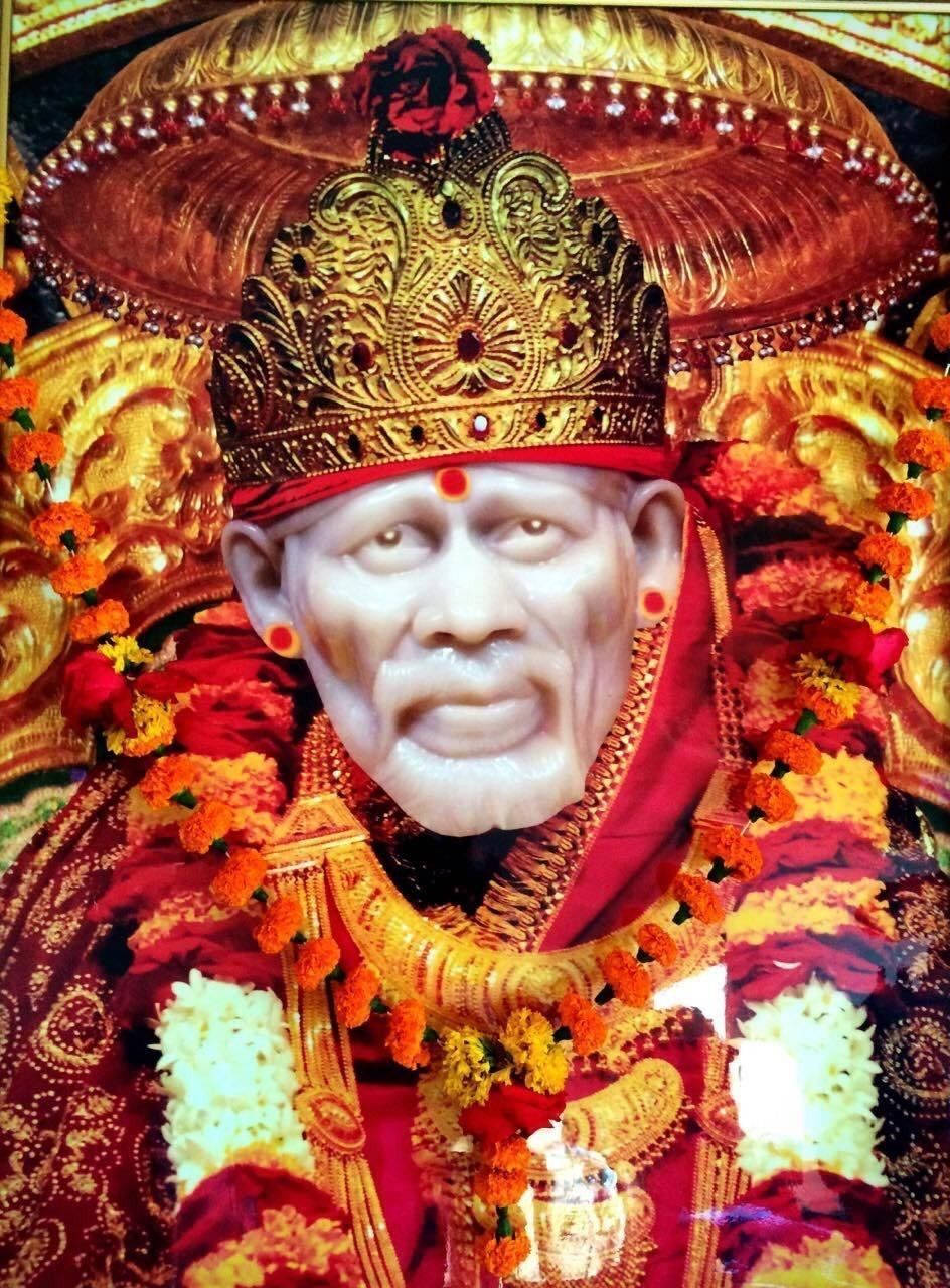 Golden Crown Of Sai Baba Phone Wallpaper