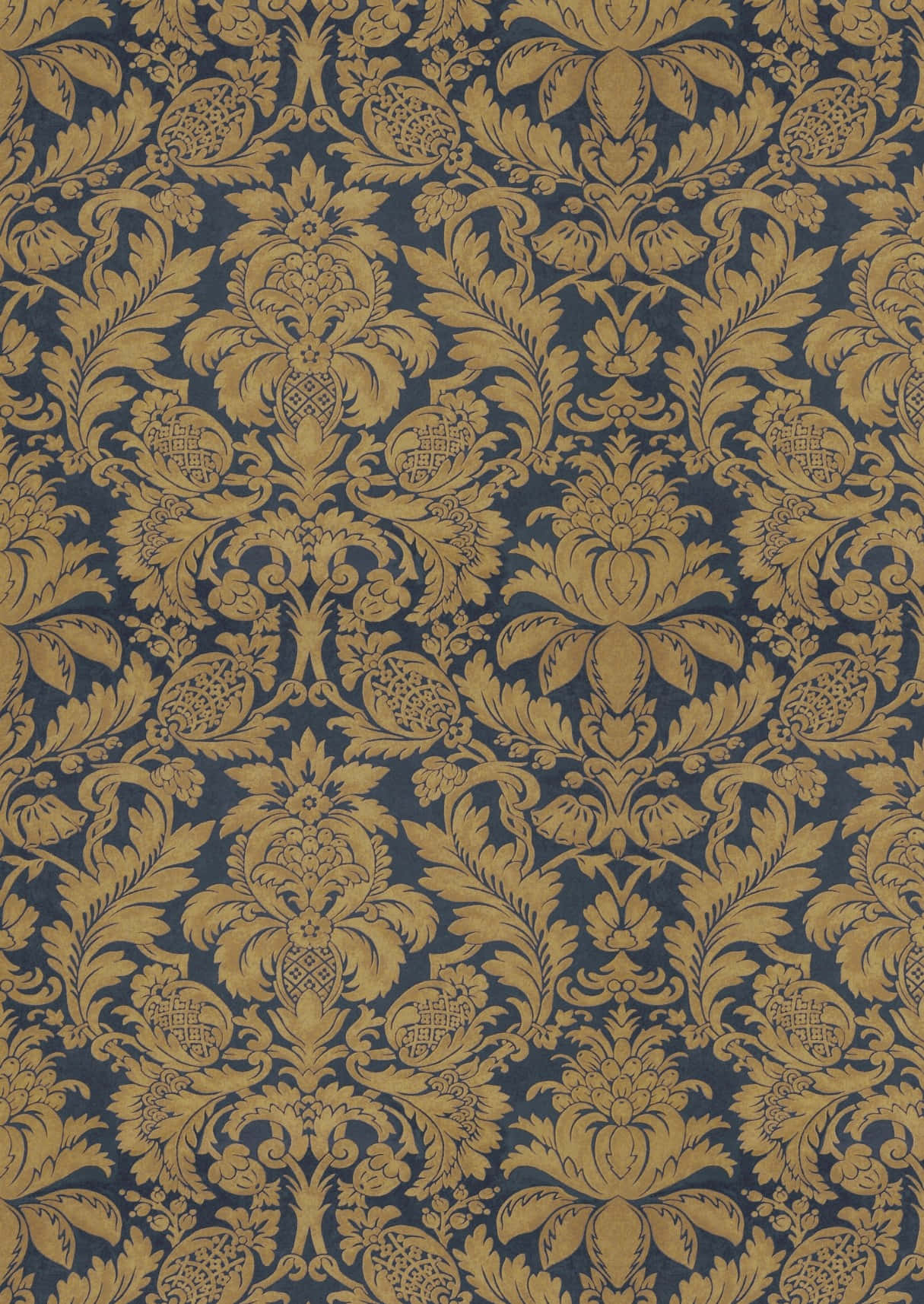 Golden Damask Patternon Navy Background Wallpaper