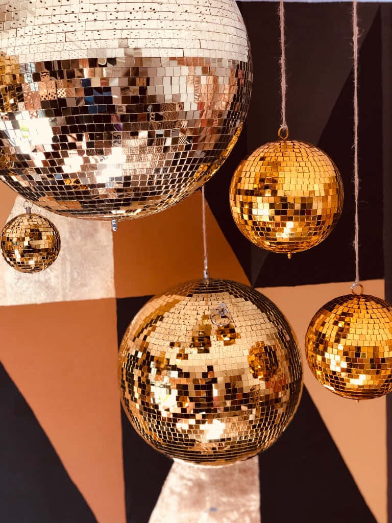 Golden Disco Balls Sparkling Retro Party Decor Wallpaper