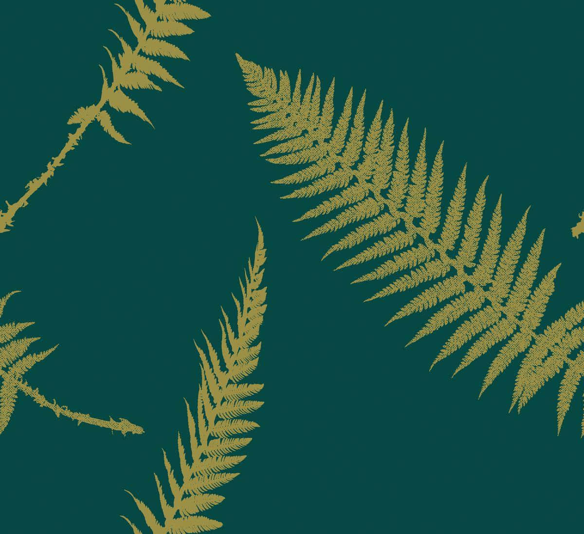 Golden Fern Patternon Green Background Wallpaper